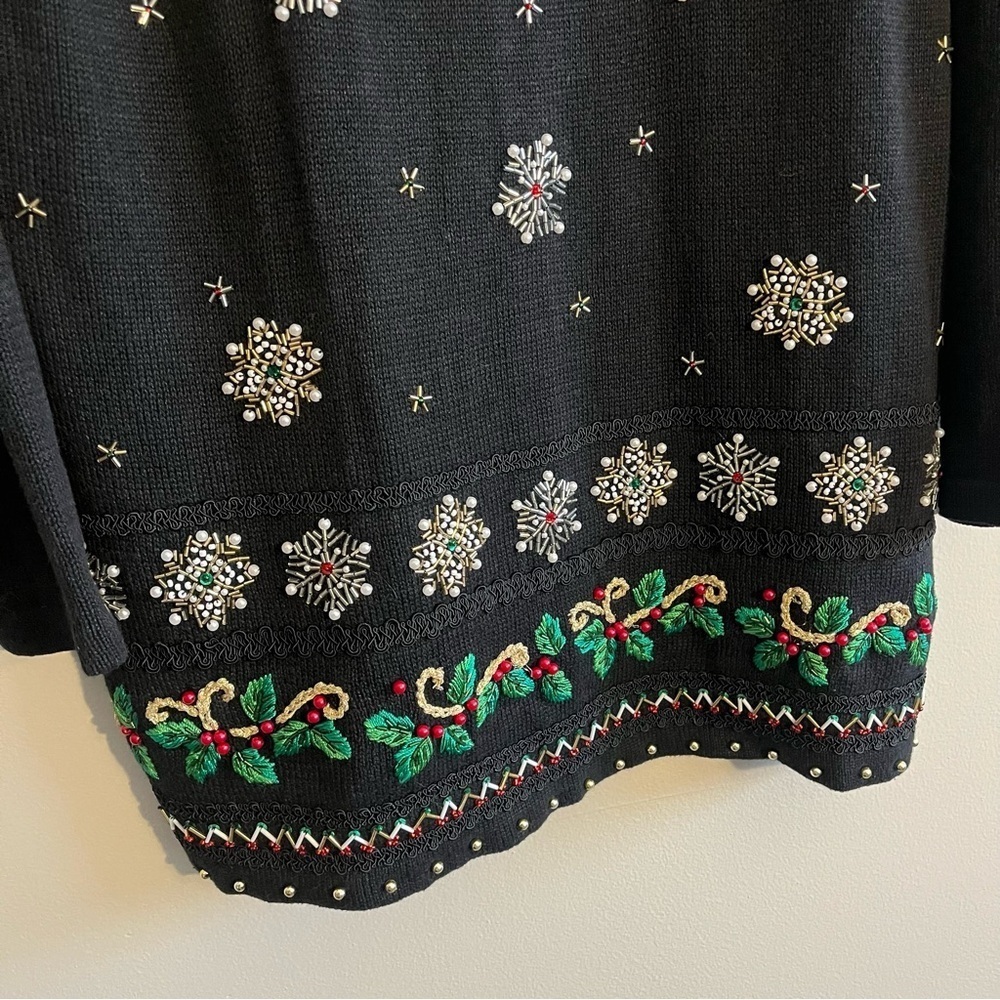 VTG Victoria Jones Womens Small Holiday Cowl Neck Sweater Embroidery Beaded XMAS - Picture 8 of 13